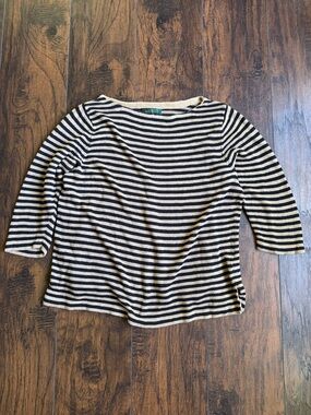 Lauren Ralph Lauren Black and Cream Striped Boatneck Top (U10)